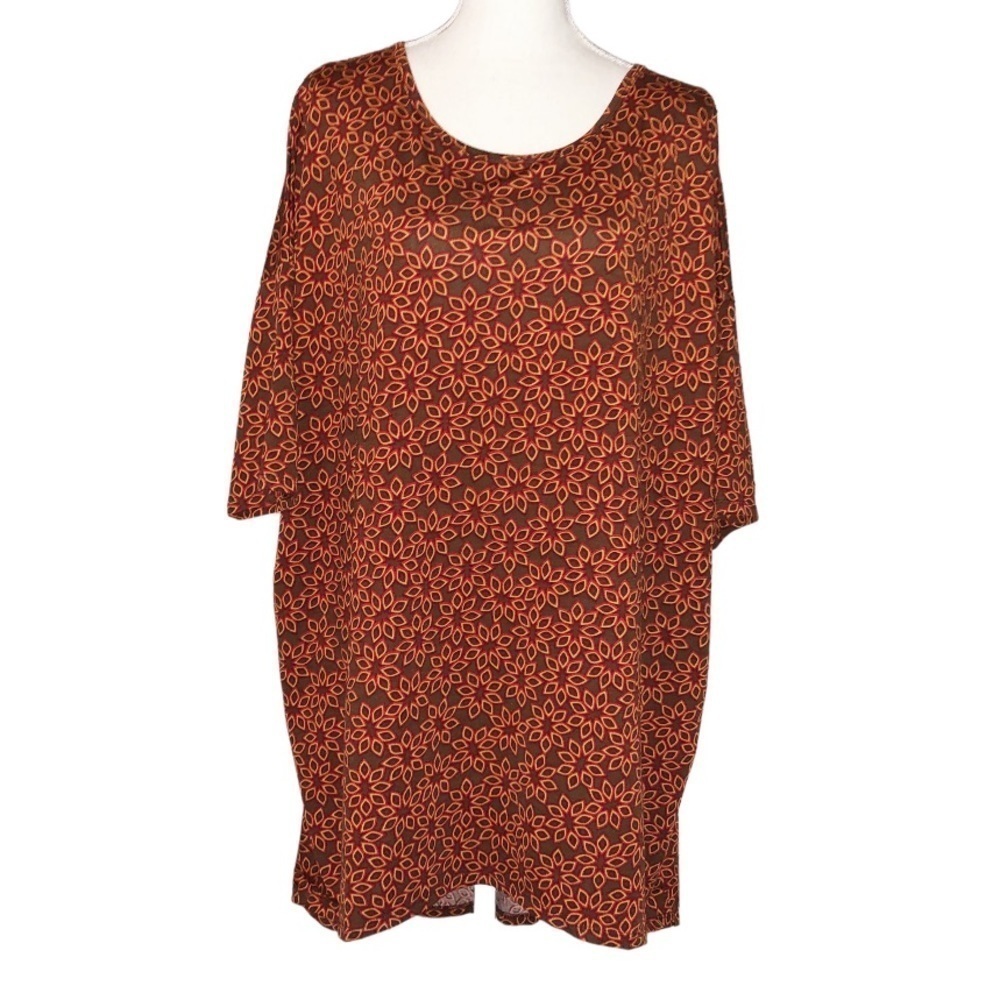 Lularoe Brown with Orange and Burgandy Floral Irma SIze XL